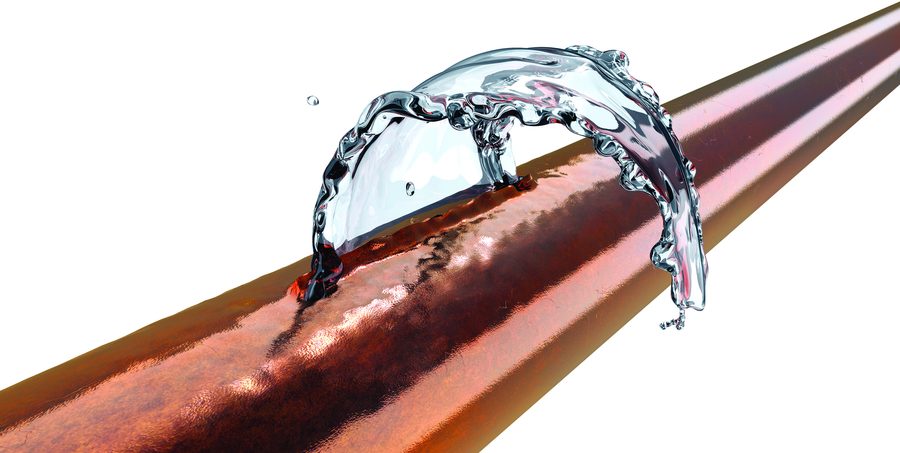 A leaking copper pipe